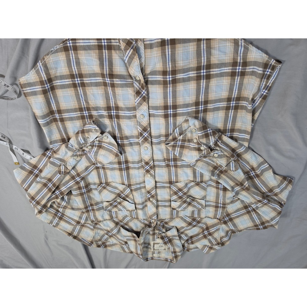 BKE Mens Slim Fit Plaid Long Sleeve Snap Front Shirt Brown Blue XXL 111062AM